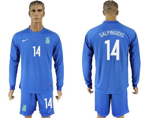 Greece #14 Salpingidis Away Long Sleeves Soccer Country Jersey